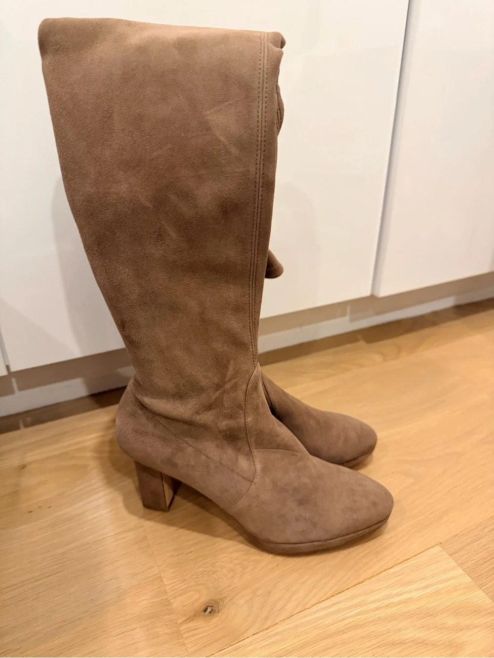 Stuart Weitzman Over-the-Knee Suede Boots in Taupe